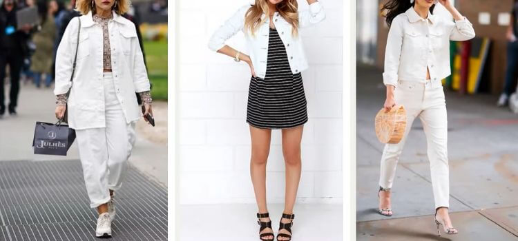 what to wear with white denim jacket female