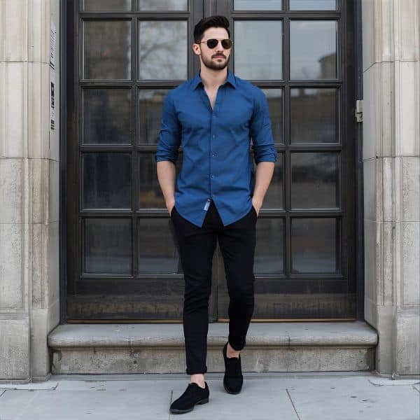 Blue Shirt with Black Pants