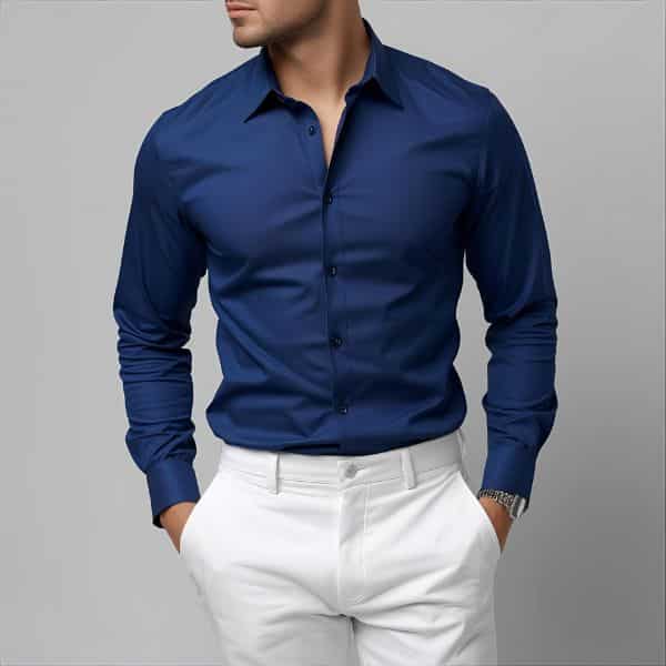 Blue Shirt with White Pants