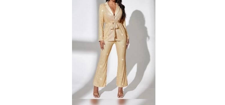 Gold Sequin Jacket With Gold Sequin Pants