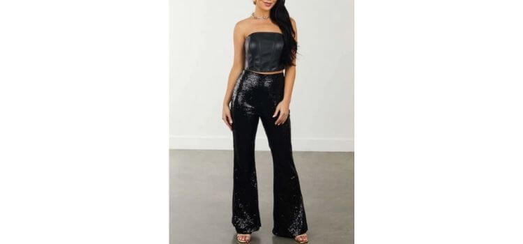 Sexy Top With Black Sequin Pants