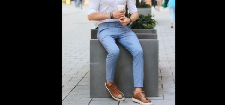 Sky Blue Pants and Beige Brown Shoes