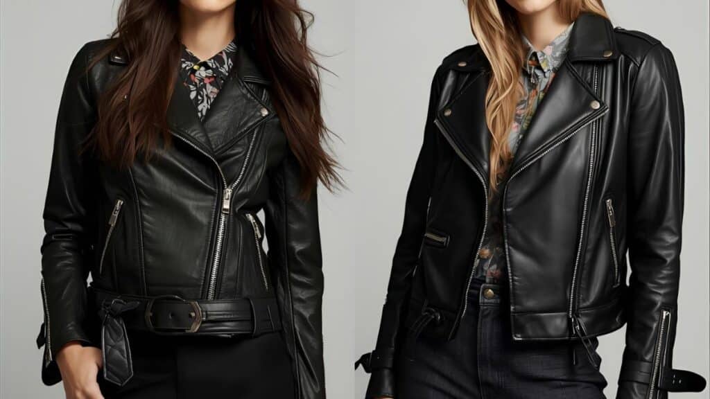 Two women side by side wearing biker and moto jackets showing the Biker Jacket vs Moto Jacket style differences