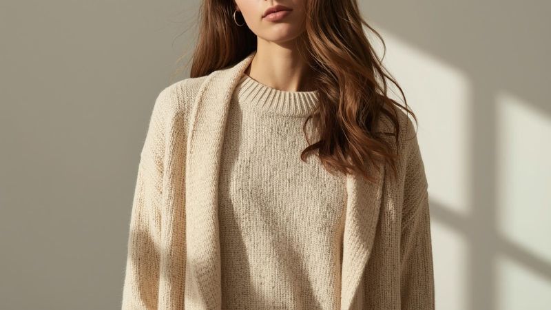 Lightweight sweater worn under a longline cardigan for a comfortable layered women’s outfit