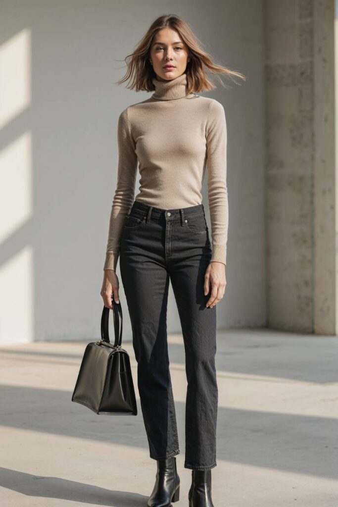 How to Style a Turtleneck Sweater for Women 2 turtleneck sweater with straight jeans 1